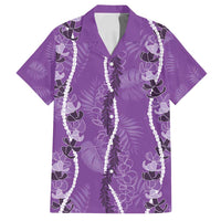 Hawaii Maile Lei Family Matching Puletasi and Hawaiian Shirt With Violet Monstera Pattern