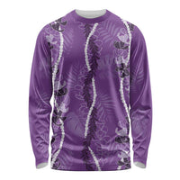 Hawaii Maile Lei Long Sleeve Shirt With Violet Monstera Pattern LT05 Unisex Violet - Polynesian Pride