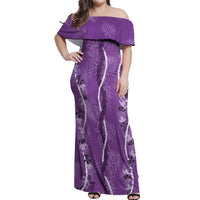 Hawaii Maile Lei Off Shoulder Maxi Dress With Violet Monstera Pattern LT05 Women Violet - Polynesian Pride