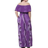 Hawaii Maile Lei Off Shoulder Maxi Dress With Violet Monstera Pattern LT05 - Polynesian Pride