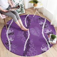 Hawaii Maile Lei Round Carpet With Violet Monstera Pattern LT05 - Polynesian Pride