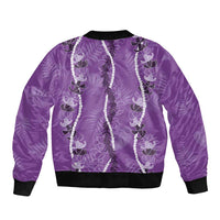 Hawaii Maile Lei Sleeve Zip Bomber Jacket With Violet Monstera Pattern