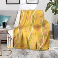 Hawaii Maile Lei Blanket With Yellow Monstera Pattern