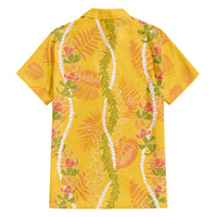 Hawaii Maile Lei Family Matching Off The Shoulder Long Sleeve Dress and Hawaiian Shirt With Yellow Monstera Pattern