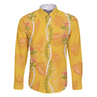 Hawaii Maile Lei Family Matching Off The Shoulder Long Sleeve Dress and Hawaiian Shirt With Yellow Monstera Pattern
