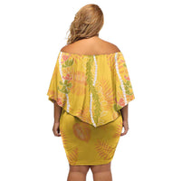 Hawaii Maile Lei Family Matching Off Shoulder Short Dress and Hawaiian Shirt With Yellow Monstera Pattern LT05 - Polynesian Pride