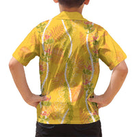 Hawaii Maile Lei Kid Hawaiian Shirt With Yellow Monstera Pattern