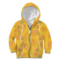 Hawaii Maile Lei Kid Hoodie With Yellow Monstera Pattern