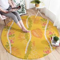 Hawaii Maile Lei Round Carpet With Yellow Monstera Pattern LT05 - Polynesian Pride