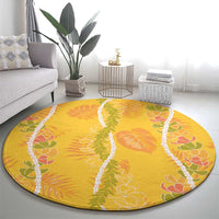 Hawaii Maile Lei Round Carpet With Yellow Monstera Pattern LT05 - Polynesian Pride