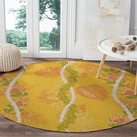 Hawaii Maile Lei Round Carpet With Yellow Monstera Pattern LT05 - Polynesian Pride