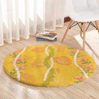 Hawaii Maile Lei Round Carpet With Yellow Monstera Pattern LT05 - Polynesian Pride