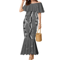 Hawaii Maile Lei Family Matching Mermaid Dress and Hawaiian Shirt With Gray Monstera Pattern LT05 Mom's Dress Gray - Polynesian Pride