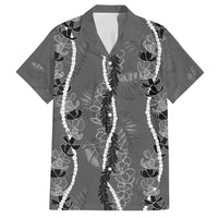 Hawaii Maile Lei Family Matching Off Shoulder Maxi Dress and Hawaiian Shirt With Gray Monstera Pattern