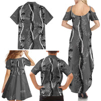 Hawaii Maile Lei Family Matching Summer Maxi Dress and Hawaiian Shirt With Gray Monstera Pattern LT05 - Polynesian Pride