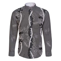 Hawaii Maile Lei Family Matching Tank Maxi Dress and Hawaiian Shirt With Gray Monstera Pattern LT05 Dad's Shirt - Long Sleeve Gray - Polynesian Pride