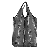 Hawaii Maile Lei Grocery Bag With Gray Monstera Pattern
