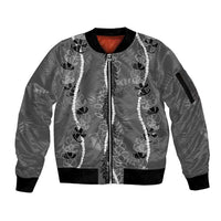 Hawaii Maile Lei Sleeve Zip Bomber Jacket With Gray Monstera Pattern