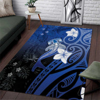 Polynesia Hammerhead Shark Area Rug Blue Tribal Pattern With Plumeria - Polynesian Pride