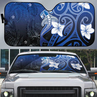 Polynesia Hammerhead Shark Auto Sun Shade Blue Tribal Pattern With Plumeria - Polynesian Pride