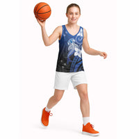 Polynesia Hammerhead Shark Basketball Jersey Blue Tribal Pattern With Plumeria - Polynesian Pride