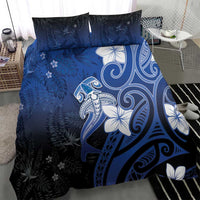 Polynesia Hammerhead Shark Bedding Set Blue Tribal Pattern With Plumeria - Polynesian Pride