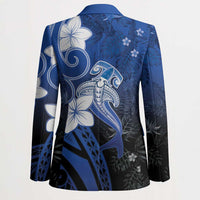 Polynesia Hammerhead Shark Blazer Blue Tribal Pattern With Plumeria - Polynesian Pride