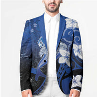 Polynesia Hammerhead Shark Blazer Blue Tribal Pattern With Plumeria - Polynesian Pride