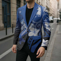 Polynesia Hammerhead Shark Blazer Blue Tribal Pattern With Plumeria - Polynesian Pride
