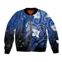 Polynesia Hammerhead Shark Bomber Jacket Blue Tribal Pattern With Plumeria - Polynesian Pride