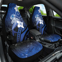 Polynesia Hammerhead Shark Car Seat Cover Blue Tribal Pattern With Plumeria - Polynesian Pride