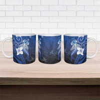 Polynesia Hammerhead Shark Ceramic Mug Blue Tribal Pattern With Plumeria - Polynesian Pride