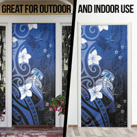Polynesia Hammerhead Shark Door Cover Blue Tribal Pattern With Plumeria - Polynesian Pride