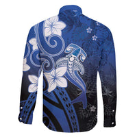 Polynesia Hammerhead Shark Family Matching Off Shoulder Maxi Dress and Hawaiian Shirt Blue Tribal Pattern With Plumeria - Polynesian Pride