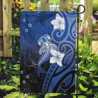 Polynesia Hammerhead Shark Garden Flag Blue Tribal Pattern With Plumeria - Polynesian Pride