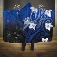Polynesia Hammerhead Shark Hooded Blanket Blue Tribal Pattern With Plumeria - Polynesian Pride