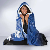 Polynesia Hammerhead Shark Hooded Blanket Blue Tribal Pattern With Plumeria - Polynesian Pride