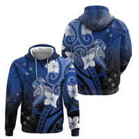 Polynesia Hammerhead Shark Hoodie Blue Tribal Pattern With Plumeria - Polynesian Pride