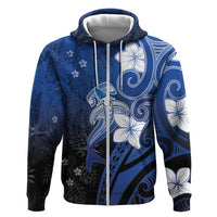 Polynesia Hammerhead Shark Hoodie Blue Tribal Pattern With Plumeria - Polynesian Pride