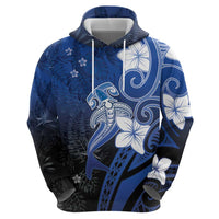 Polynesia Hammerhead Shark Hoodie Blue Tribal Pattern With Plumeria - Polynesian Pride