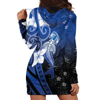Polynesia Hammerhead Shark Hoodie Dress Blue Tribal Pattern With Plumeria - Polynesian Pride