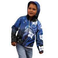Polynesia Hammerhead Shark Kid Hoodie Blue Tribal Pattern With Plumeria - Polynesian Pride