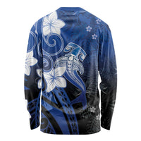 Polynesia Hammerhead Shark Long Sleeve Shirt Blue Tribal Pattern With Plumeria - Polynesian Pride