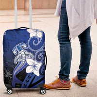 Polynesia Hammerhead Shark Luggage Cover Blue Tribal Pattern With Plumeria - Polynesian Pride