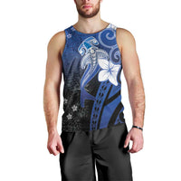 Polynesia Hammerhead Shark Men Tank Top Blue Tribal Pattern With Plumeria - Polynesian Pride