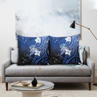 Polynesia Hammerhead Shark Pillow Cover Blue Tribal Pattern With Plumeria - Polynesian Pride