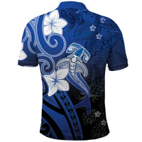 Polynesia Hammerhead Shark Polo Shirt Blue Tribal Pattern With Plumeria LT05 - Polynesian Pride