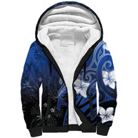 Polynesia Hammerhead Shark Sherpa Hoodie Blue Tribal Pattern With Plumeria LT05 Unisex Blue - Polynesian Pride