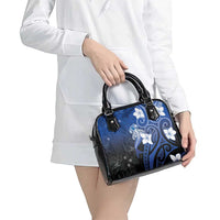 Polynesia Hammerhead Shark Shoulder Handbag Blue Tribal Pattern With Plumeria - Polynesian Pride