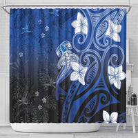 Polynesia Hammerhead Shark Shower Curtain Blue Tribal Pattern With Plumeria - Polynesian Pride